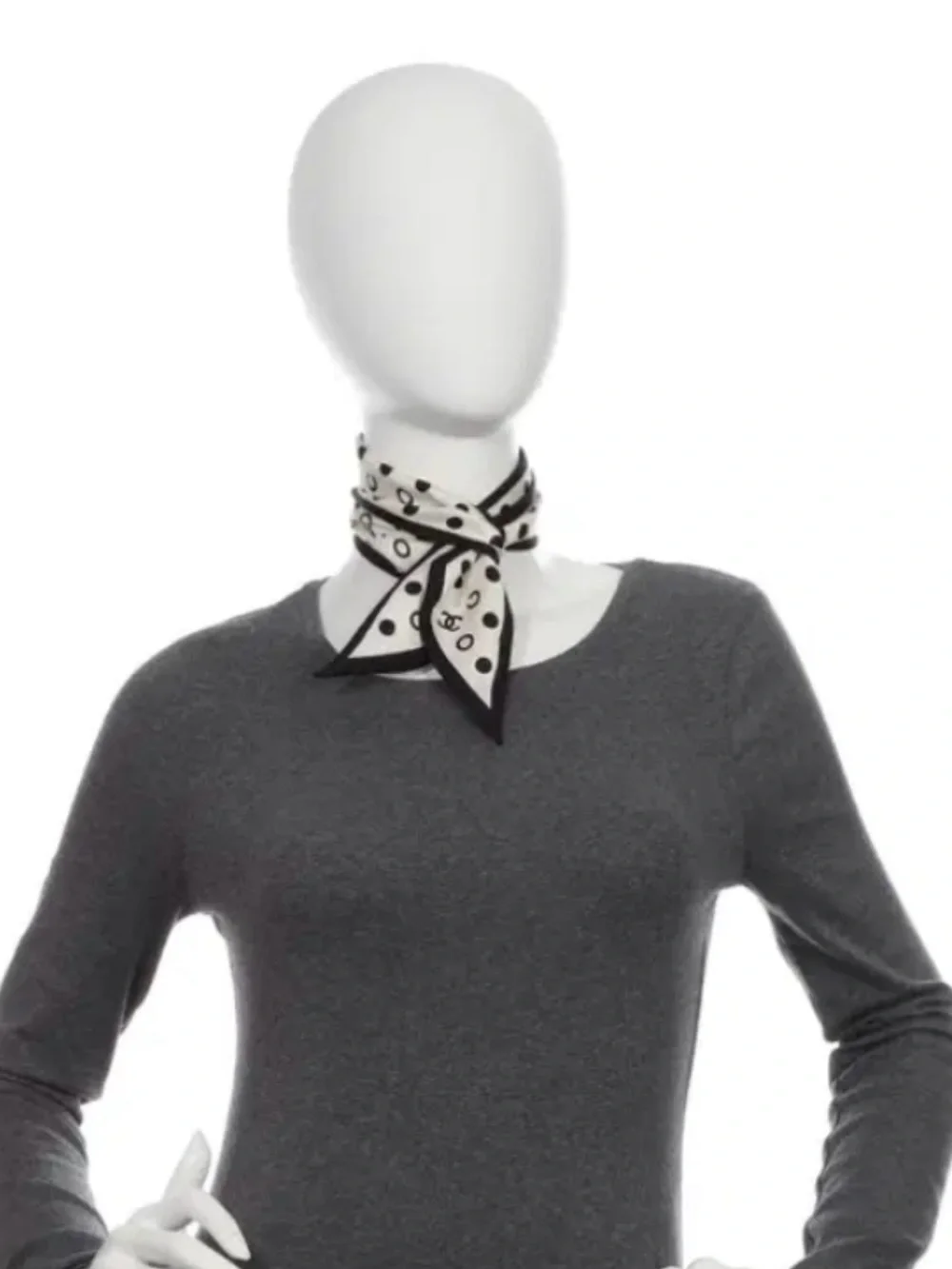 ChaneI. White and Black Polka Dot Logo Twilly Scarf/ Muffler